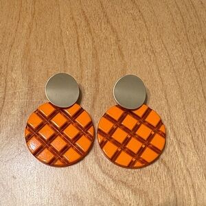 Orange earrings with round gold top.  For pierced ears.